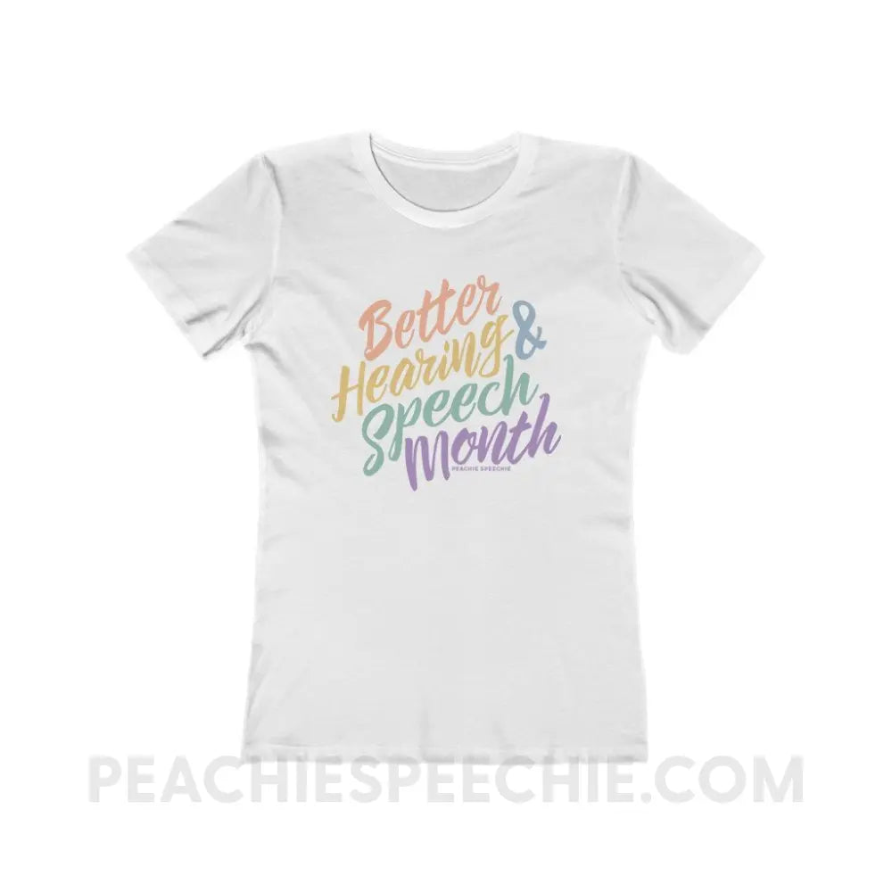 Better Hearing and Speech Month Women’s Fitted Tee - T-Shirt peachiespeechie.com