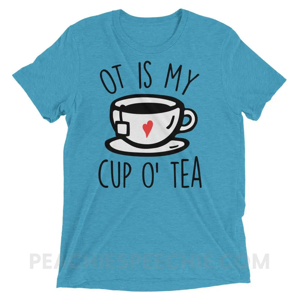 OT Is My Cup O’ Tea Tri-Blend Tee - Aqua Triblend / XS - T-Shirts & Tops peachiespeechie.com