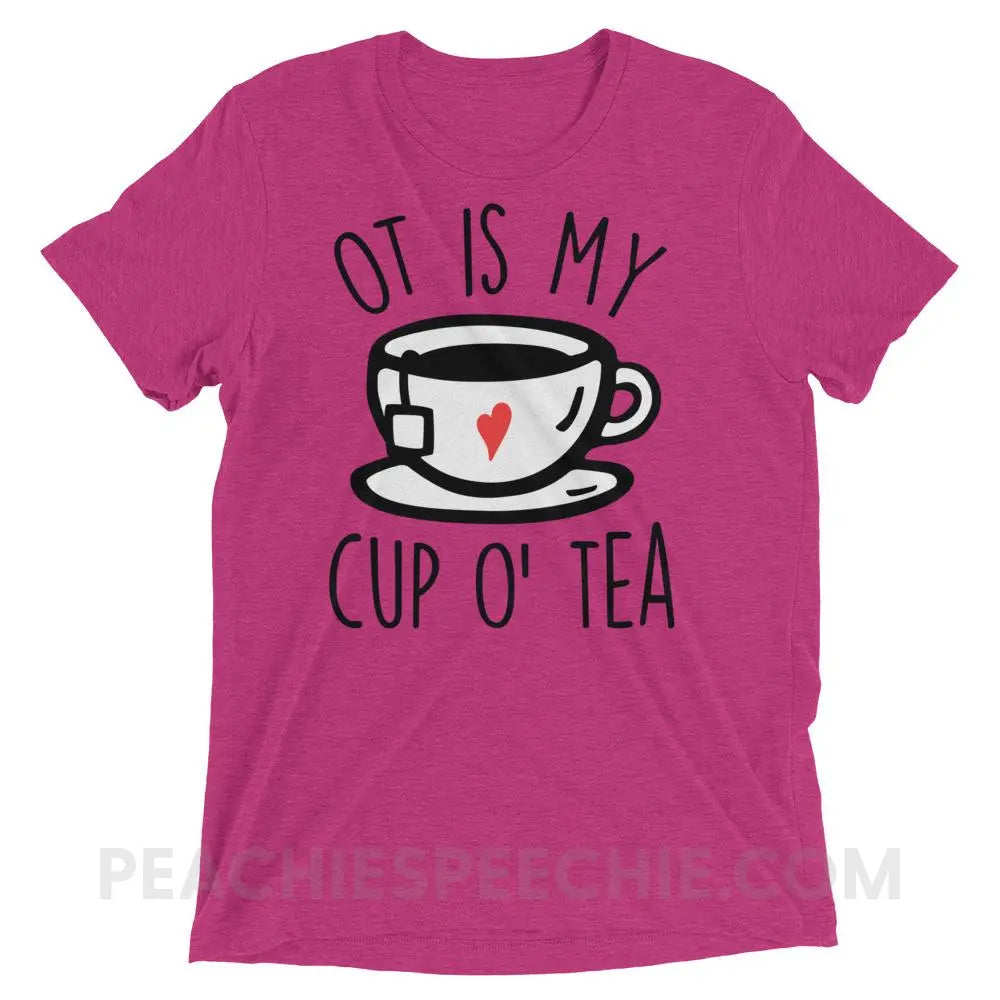 OT Is My Cup O’ Tea Tri-Blend Tee - Berry Triblend / XS - T-Shirts & Tops peachiespeechie.com