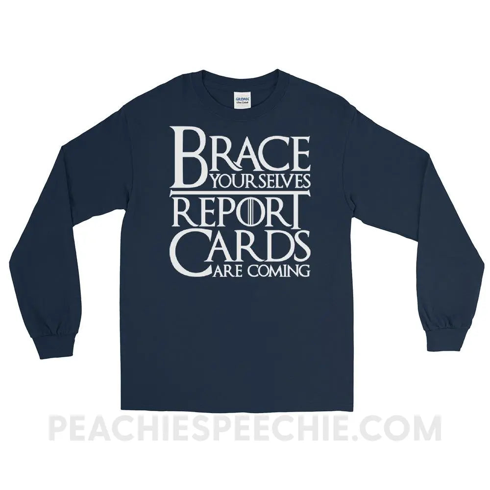 Brace Yourselves Long Sleeve Tee - Navy / S - T-Shirts & Tops peachiespeechie.com