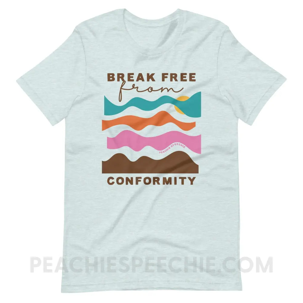 Break Free From Conformity Abstract Sky Premium Soft Tee - Heather Prism Ice Blue / S - T-Shirt peachiespeechie.com