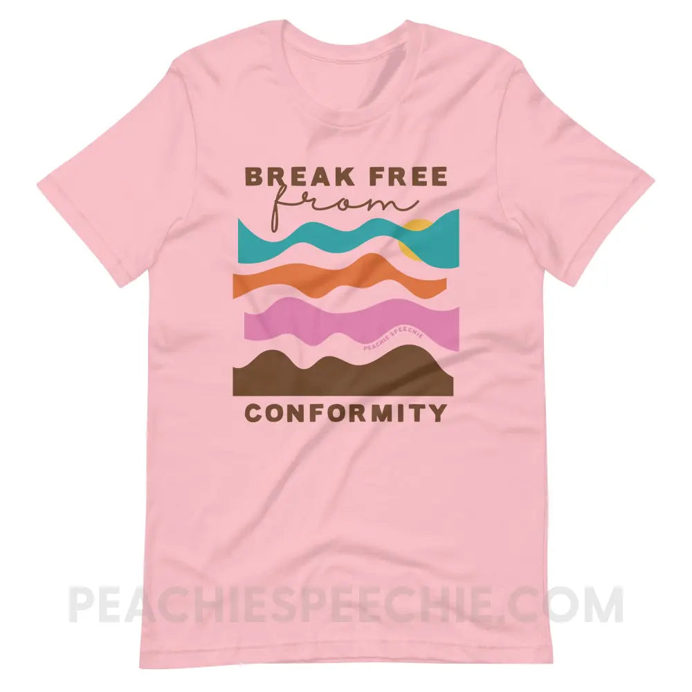 Break Free From Conformity Abstract Sky Premium Soft Tee - Pink / S - T-Shirt peachiespeechie.com