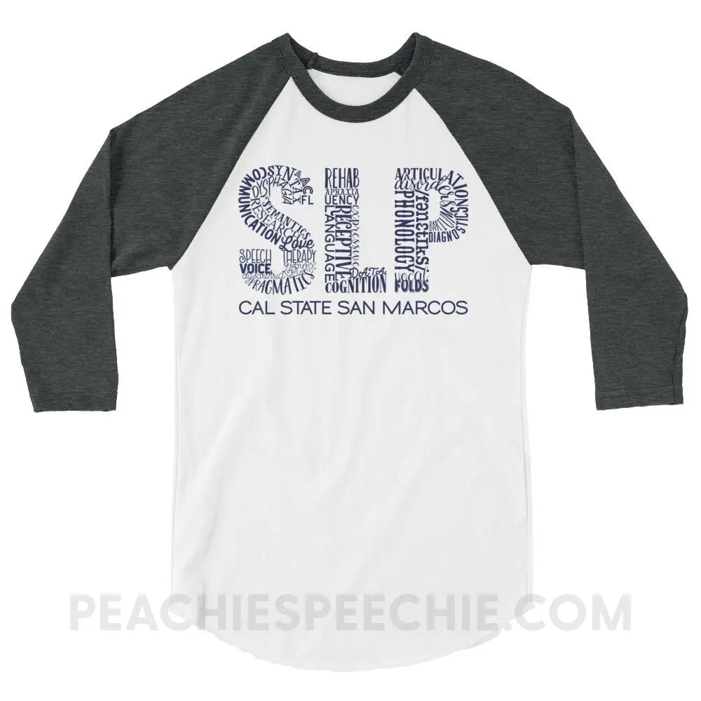 Cal State SLP Baseball Tee - White/Heather Charcoal / XS custom product peachiespeechie.com