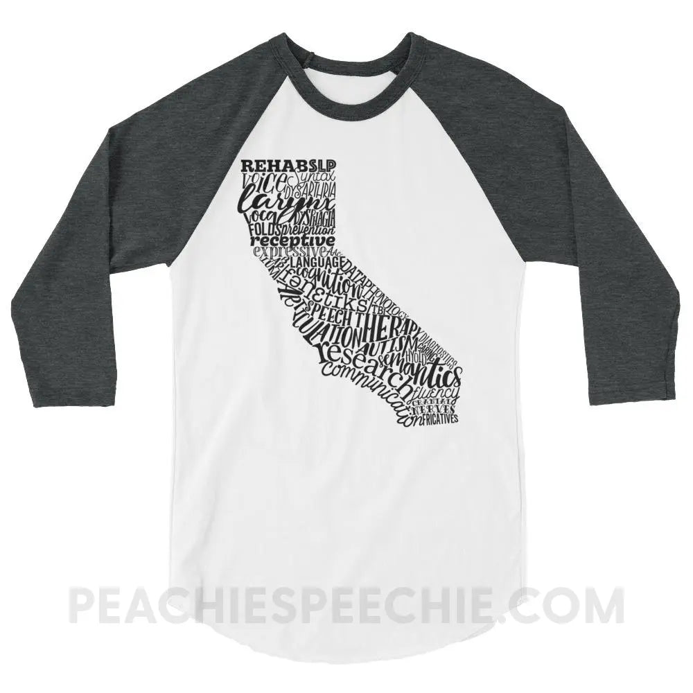 California SLP Baseball Tee - White/Heather Charcoal / XS T-Shirts & Tops peachiespeechie.com