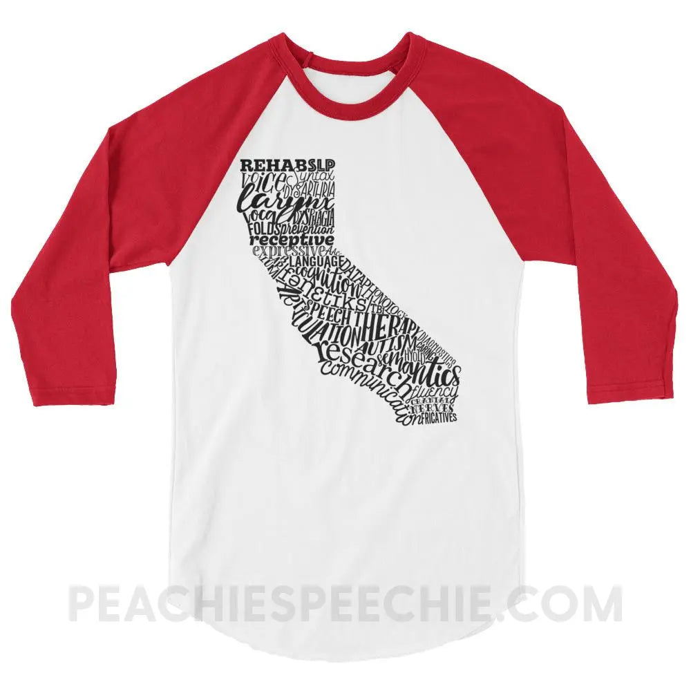 California SLP Baseball Tee - White/Red / XS T-Shirts & Tops peachiespeechie.com