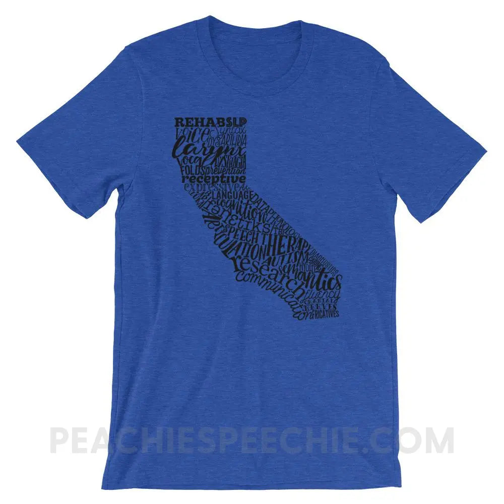 California SLP Premium Soft Tee - Heather True Royal / S - T-Shirts & Tops peachiespeechie.com