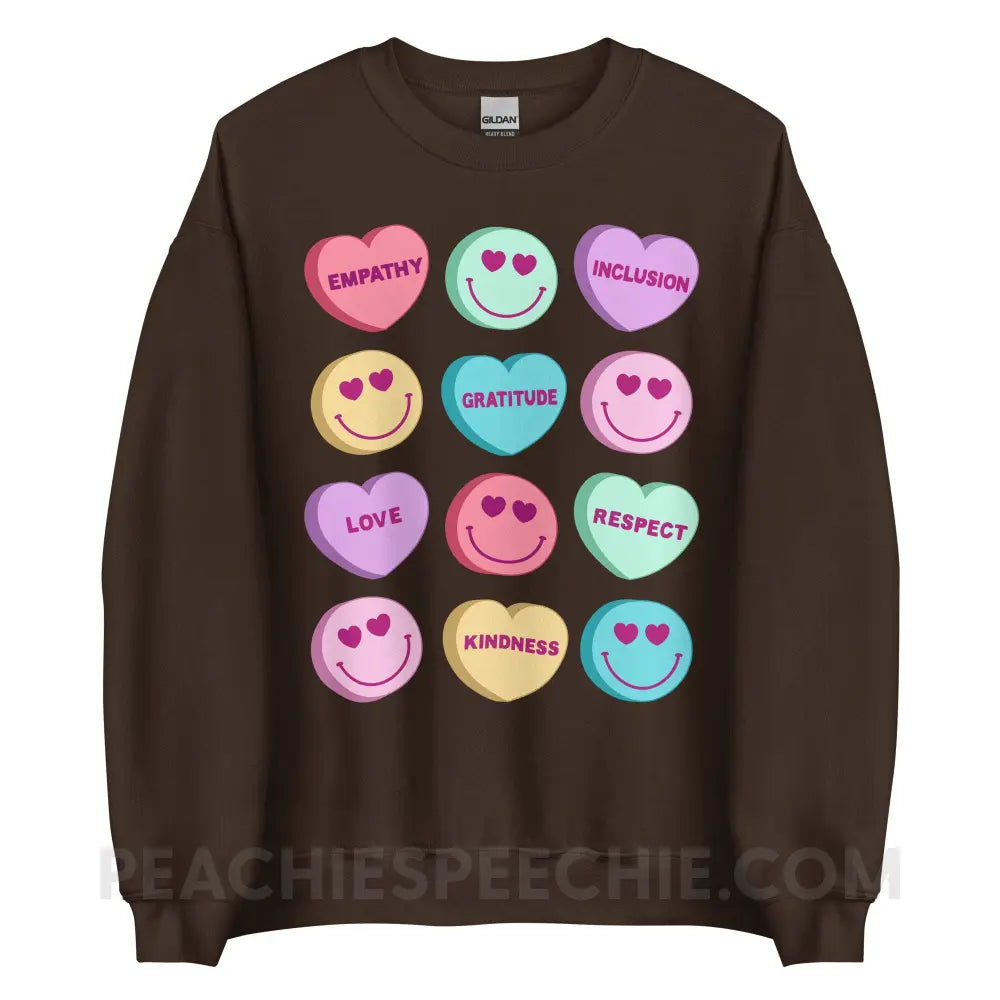 Candy Heart Virtues Classic Sweatshirt - Dark Chocolate / S - peachiespeechie.com