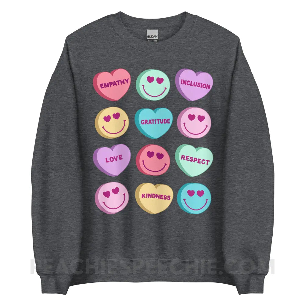 Candy Heart Virtues Classic Sweatshirt - Dark Heather / S - peachiespeechie.com