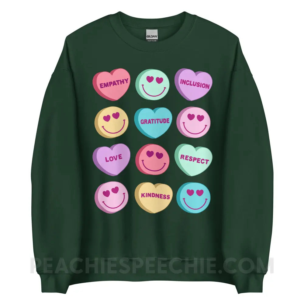 Candy Heart Virtues Classic Sweatshirt - Forest Green / S - peachiespeechie.com