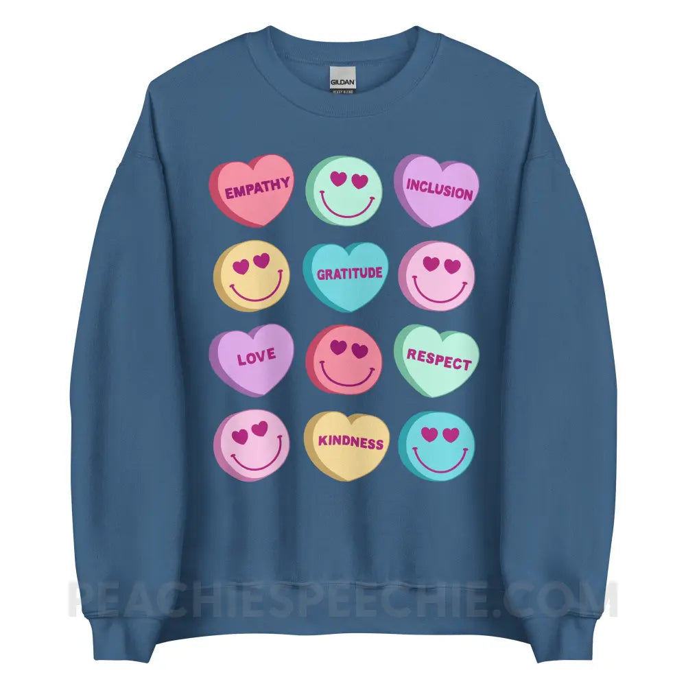 Candy Heart Virtues Classic Sweatshirt - Indigo Blue / S - peachiespeechie.com