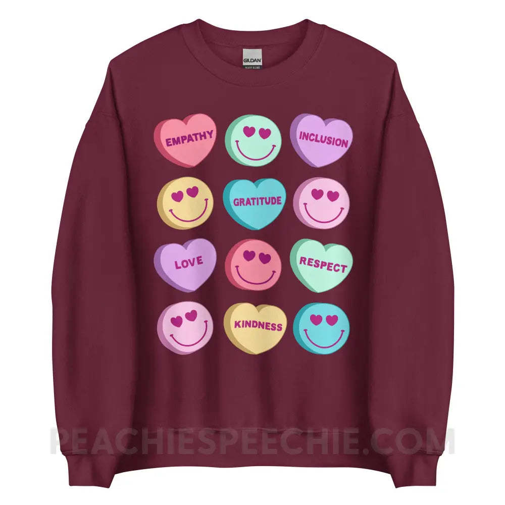 Candy Heart Virtues Classic Sweatshirt - Maroon / S - peachiespeechie.com