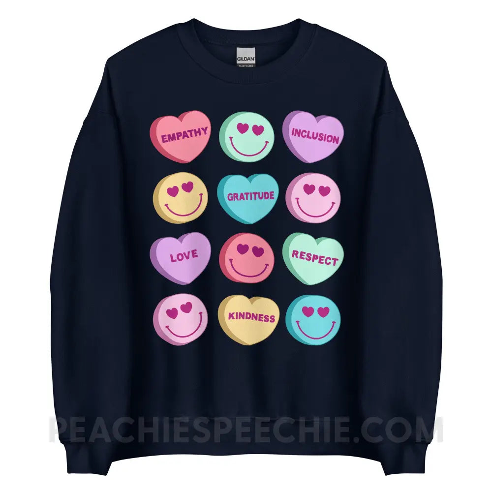 Candy Heart Virtues Classic Sweatshirt - Navy / S - peachiespeechie.com