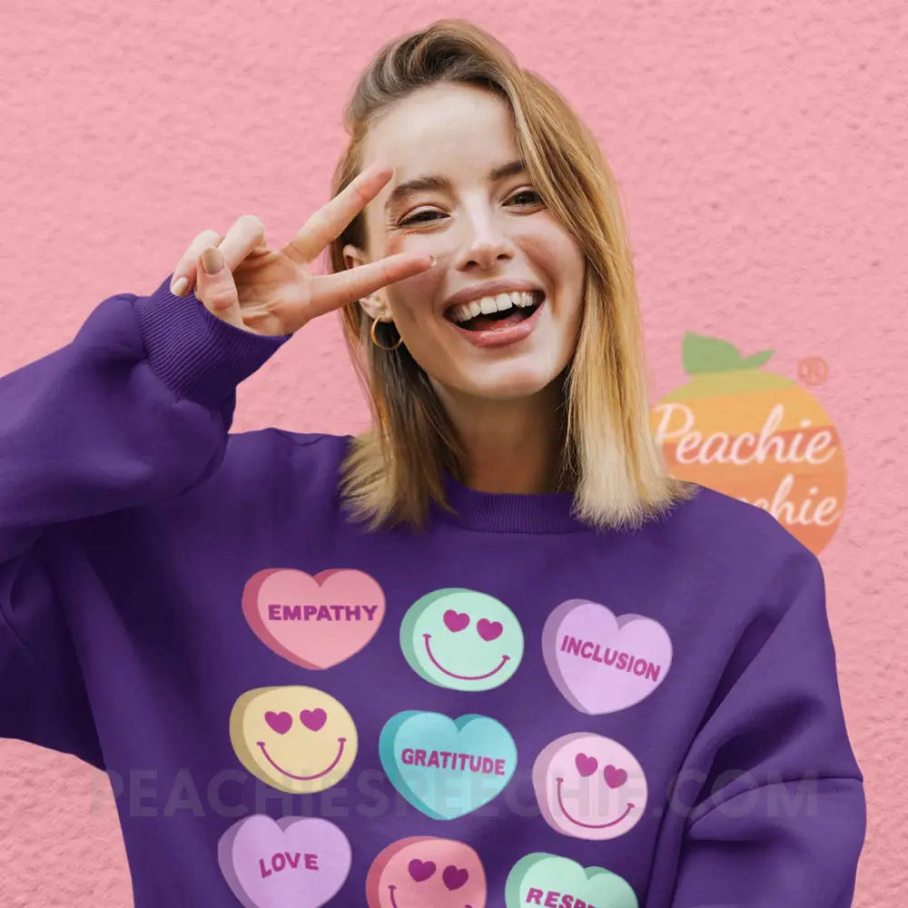 Candy Heart Virtues Classic Sweatshirt - Purple / S - peachiespeechie.com