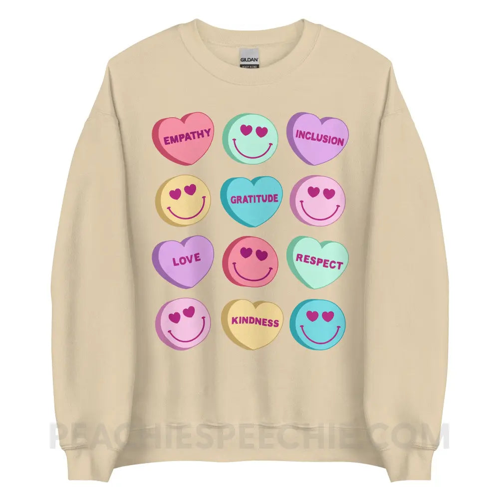 Candy Heart Virtues Classic Sweatshirt - Sand / S - peachiespeechie.com