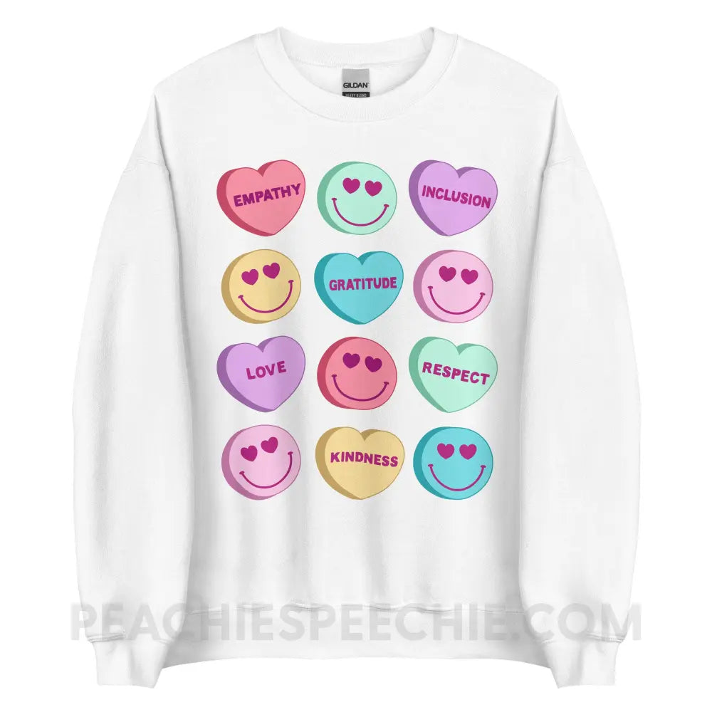 Candy Heart Virtues Classic Sweatshirt - White / S - peachiespeechie.com