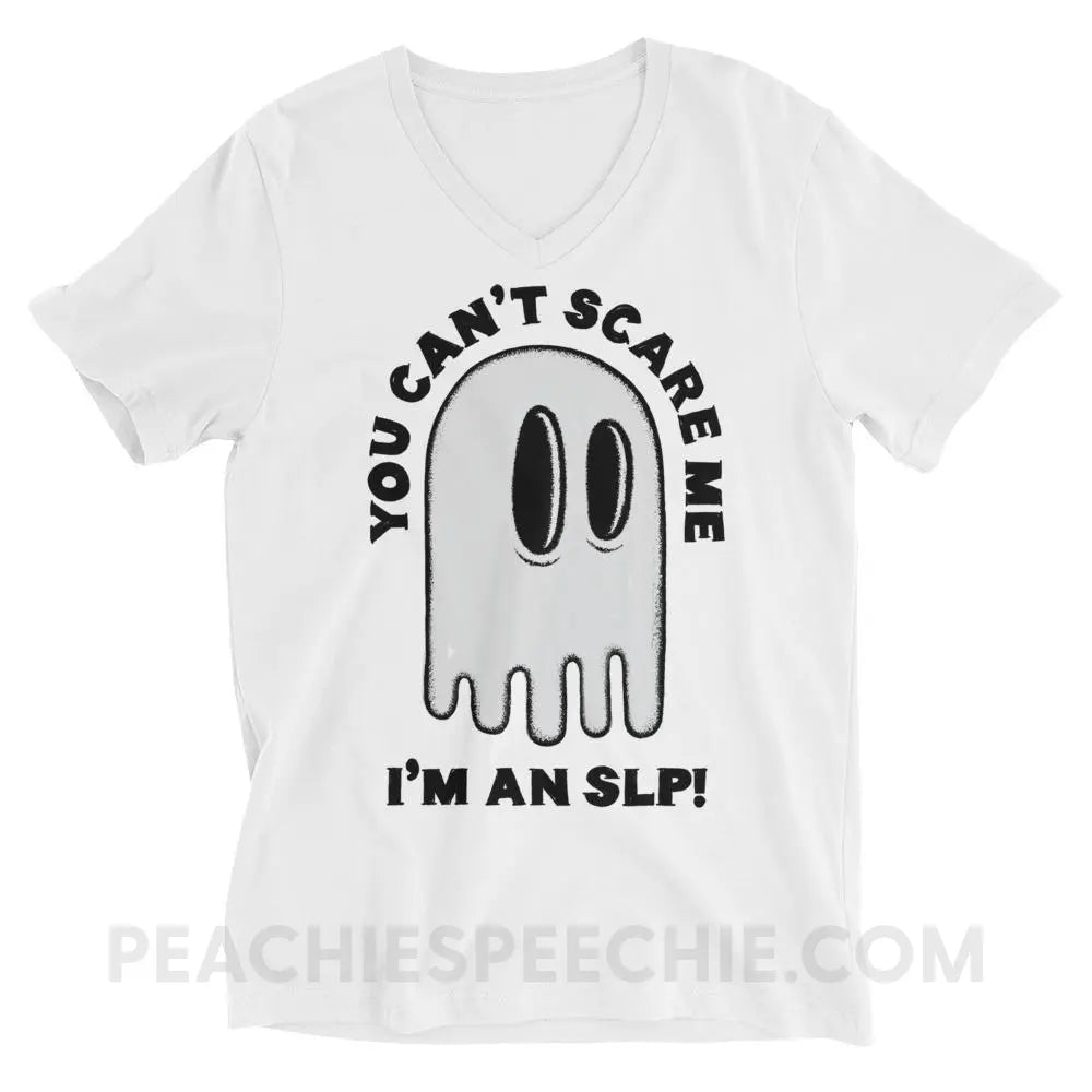 You Can’t Scare Me Soft V-Neck - White / XS - T-Shirts & Tops peachiespeechie.com
