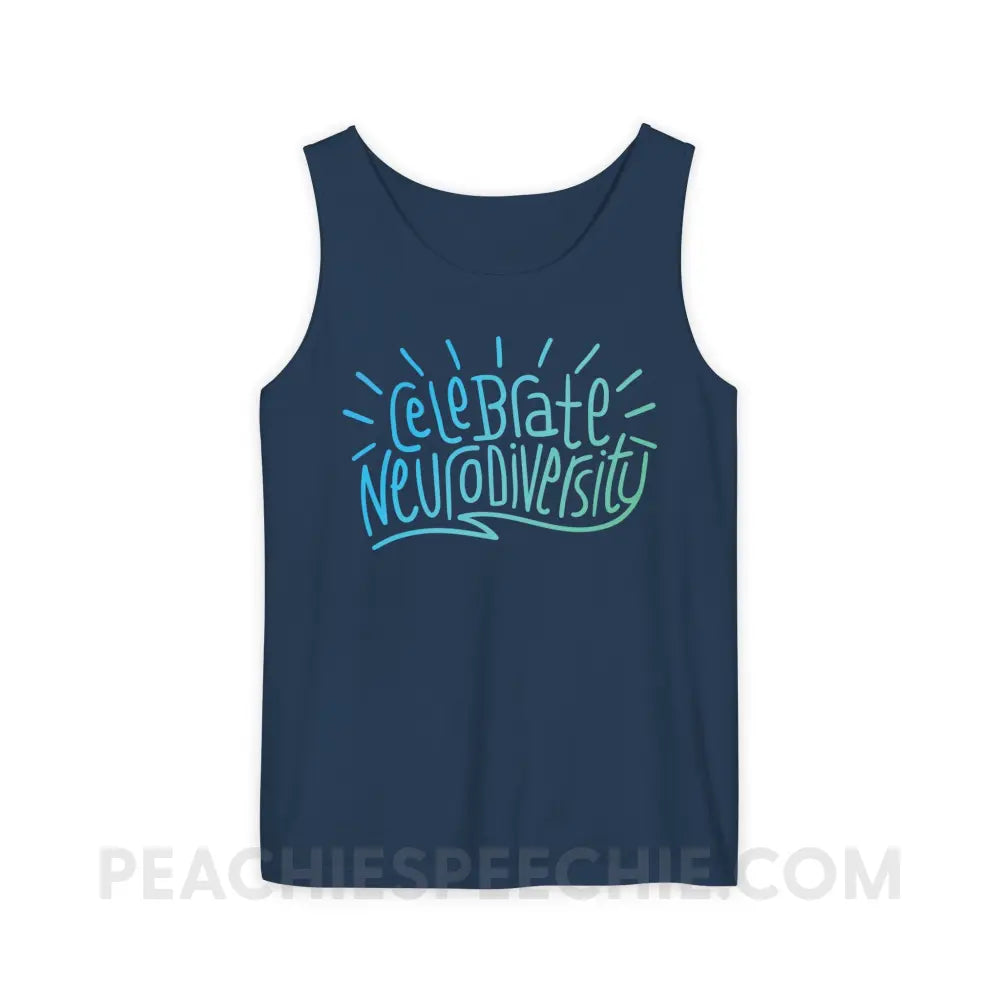 Celebrate Neurodiversity Comfort Colors Tank - True Navy / S - Top peachiespeechie.com