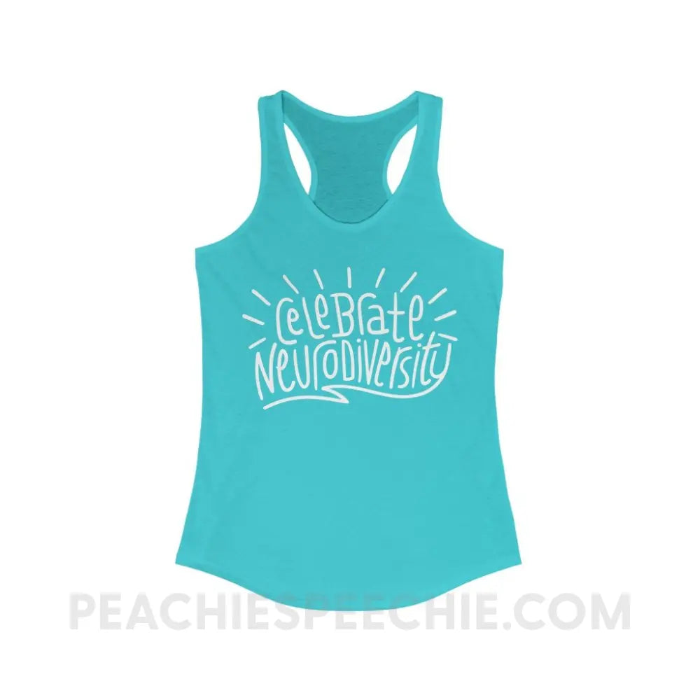 Celebrate Neurodiversity Superfly Racerback - Solid Tahiti Blue / XS - Tank Top peachiespeechie.com