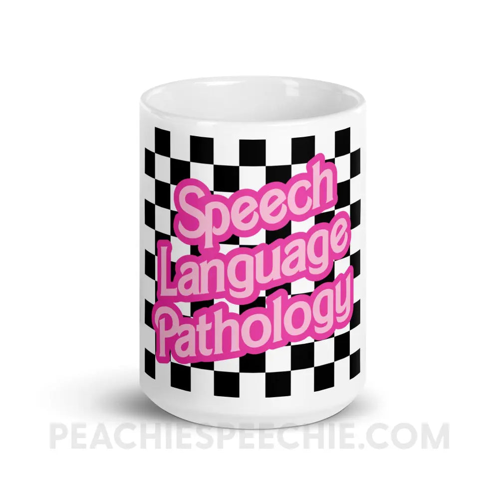 90s Checkerboard Speech Language Pathology Coffee Mug - 15oz - peachiespeechie.com