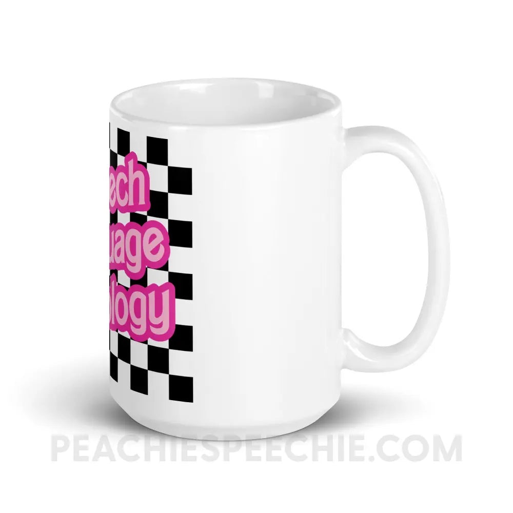 90s Checkerboard Speech Language Pathology Coffee Mug - peachiespeechie.com