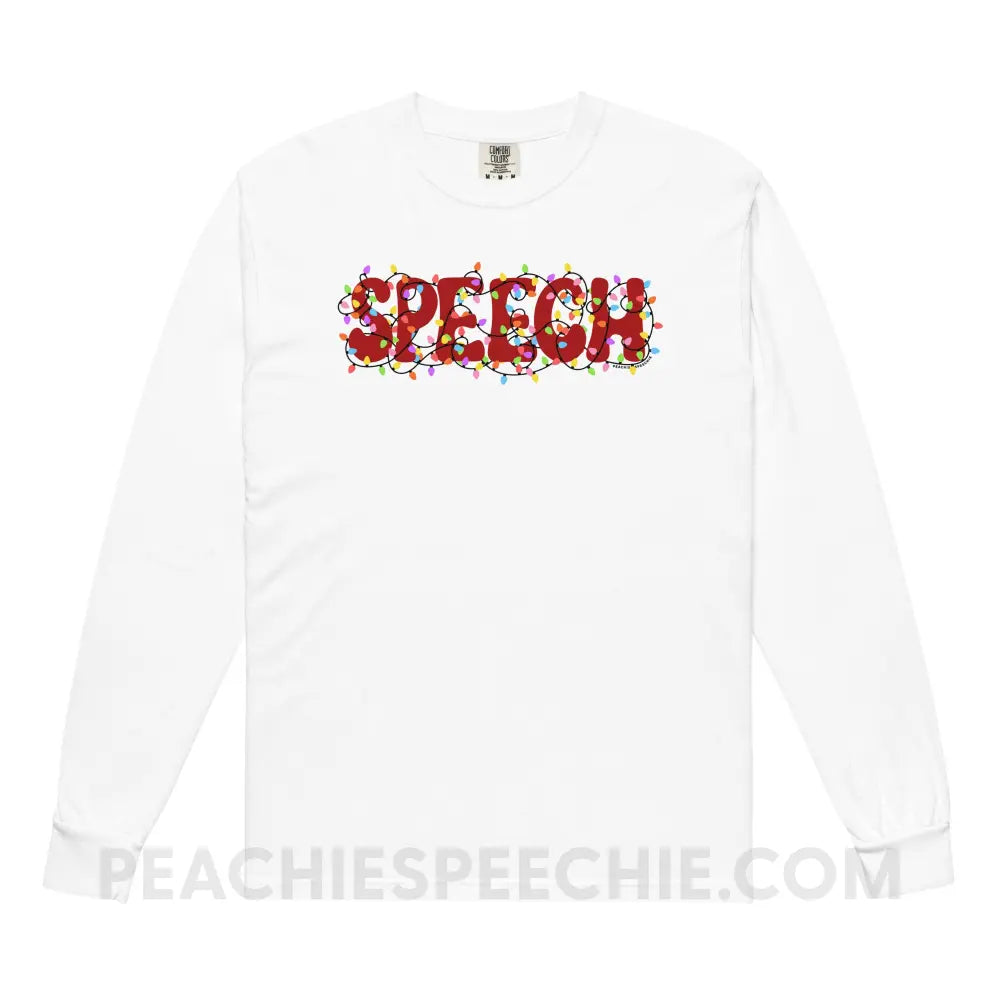 Christmas Lights Speech Comfort Colors Long Sleeve - White / S - Long-sleeve peachiespeechie.com