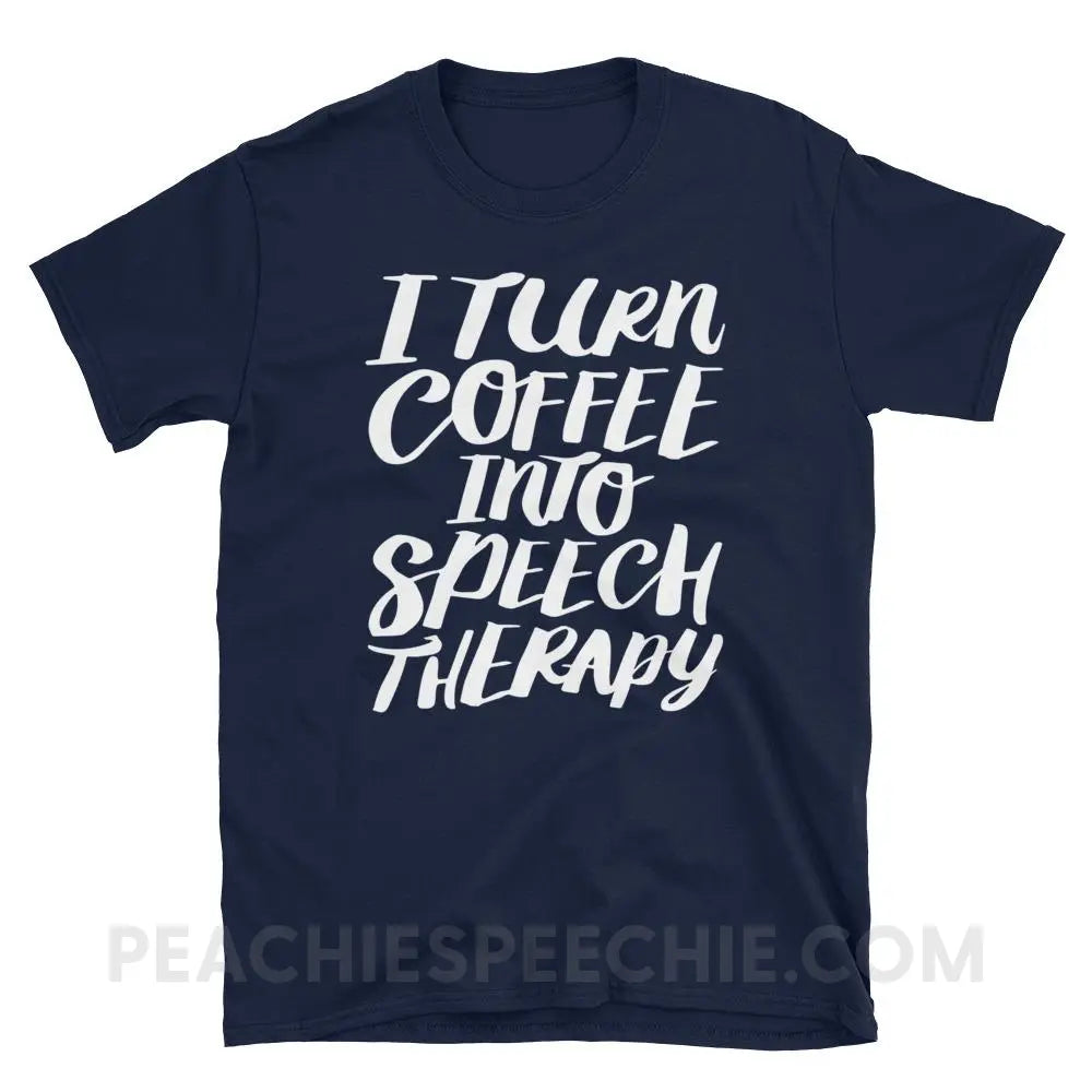 Coffee Into Speech Classic Tee - Navy / S - T-Shirts & Tops peachiespeechie.com