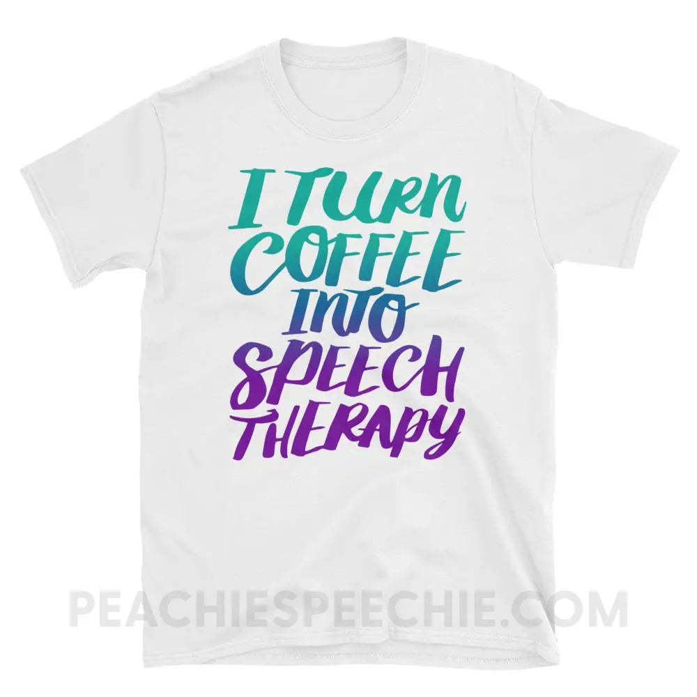 Coffee Into Speech Classic Tee - White / S - T-Shirts & Tops peachiespeechie.com