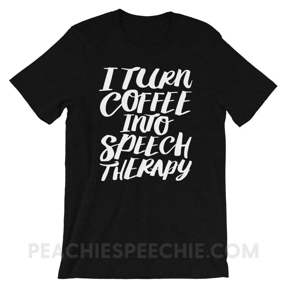 Coffee Into Speech Premium Soft Tee - Black Heather / XS - T-Shirts & Tops peachiespeechie.com