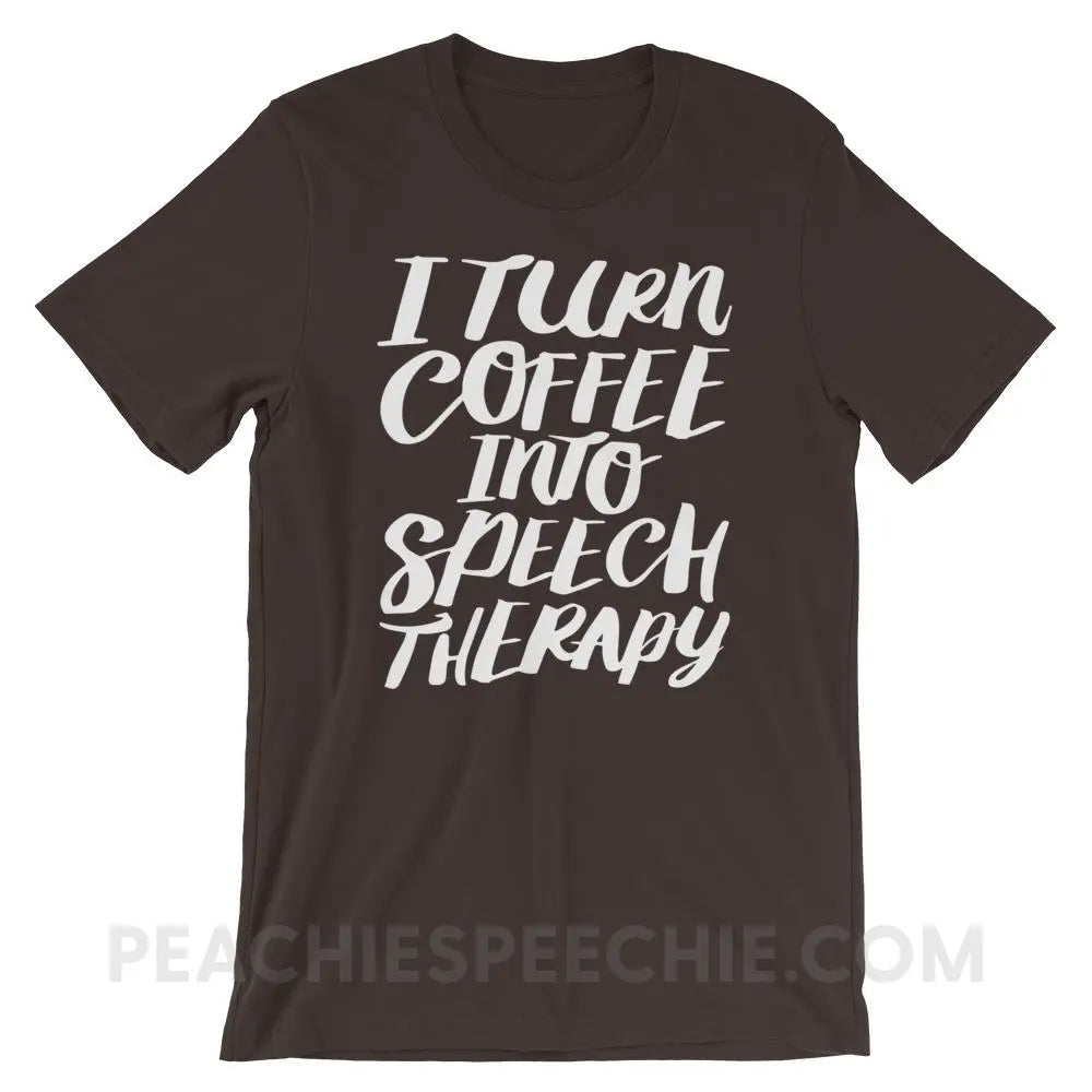 Coffee Into Speech Premium Soft Tee - Brown / S - T-Shirts & Tops peachiespeechie.com