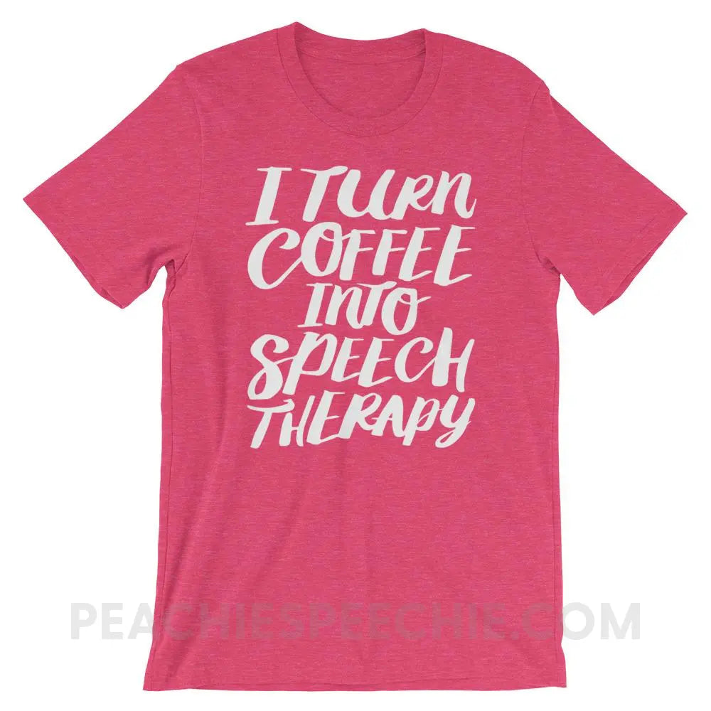 Coffee Into Speech Premium Soft Tee - Heather Raspberry / S - T-Shirts & Tops peachiespeechie.com