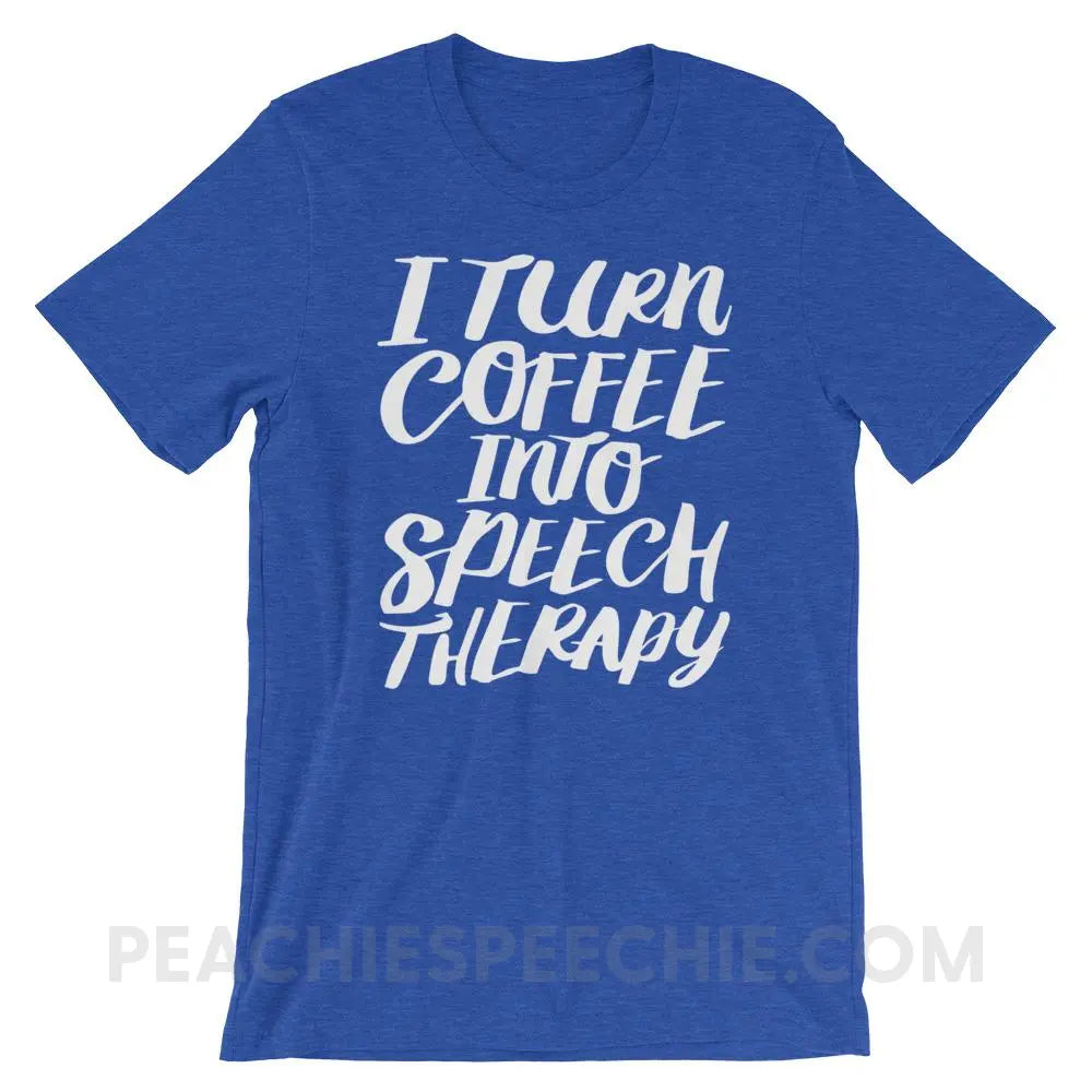 Coffee Into Speech Premium Soft Tee - Heather True Royal / S - T-Shirts & Tops peachiespeechie.com