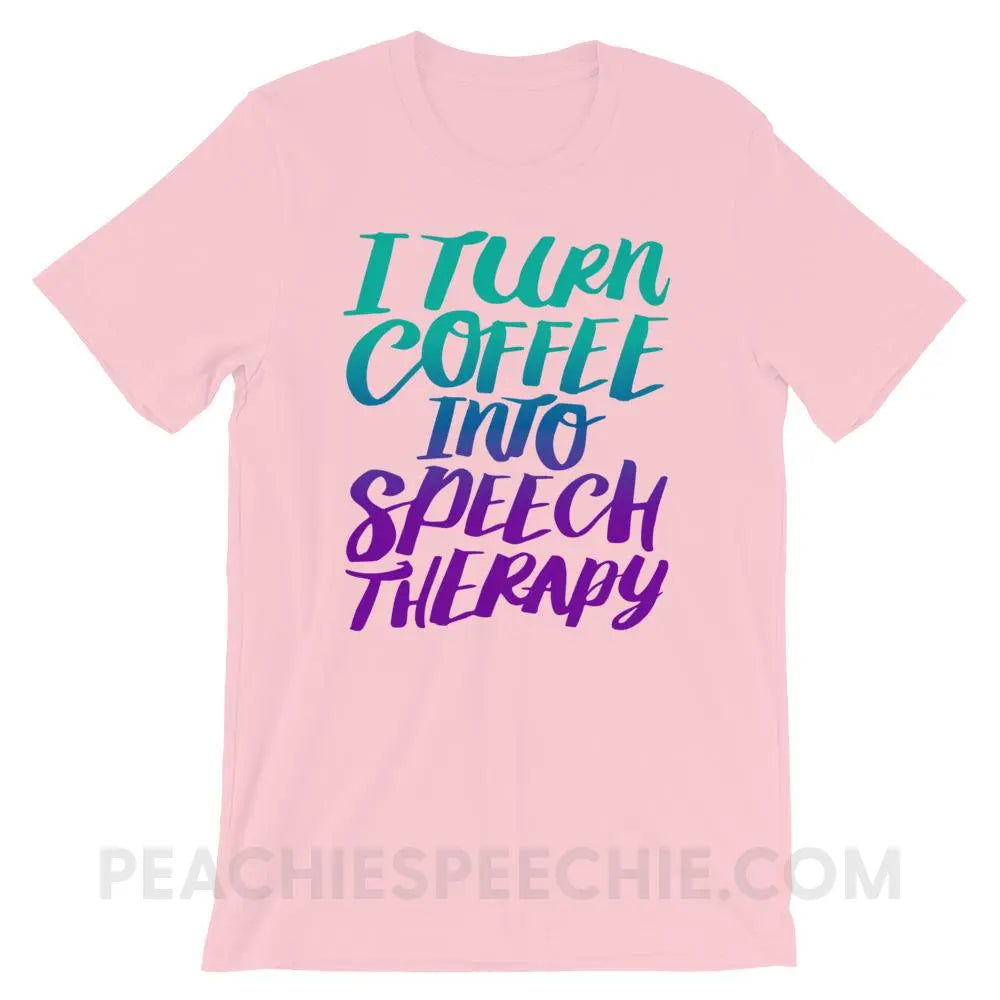 Coffee Into Speech Premium Soft Tee - Pink / S - T-Shirts & Tops peachiespeechie.com