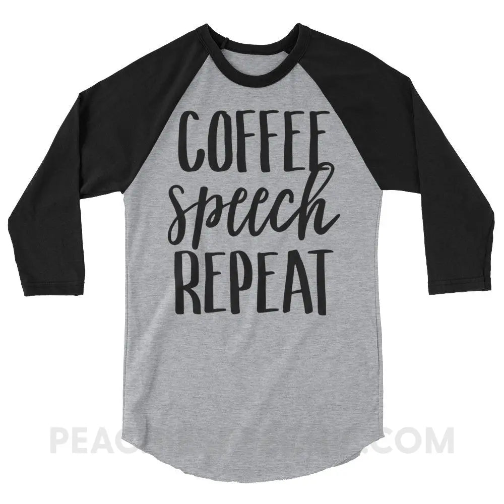 Coffee Speech Repeat Baseball Tee - Heather Grey/Black / XS T-Shirts & Tops peachiespeechie.com