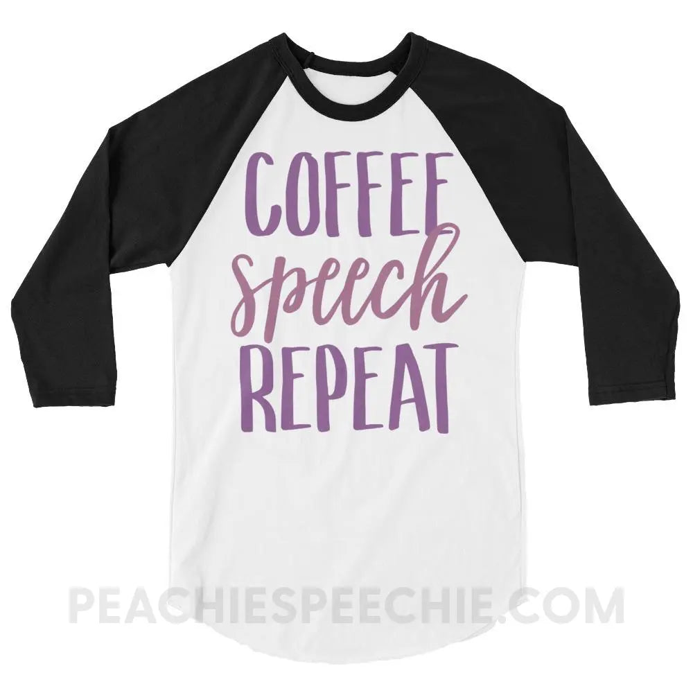 Coffee Speech Repeat Baseball Tee - White/Black / XS T-Shirts & Tops peachiespeechie.com