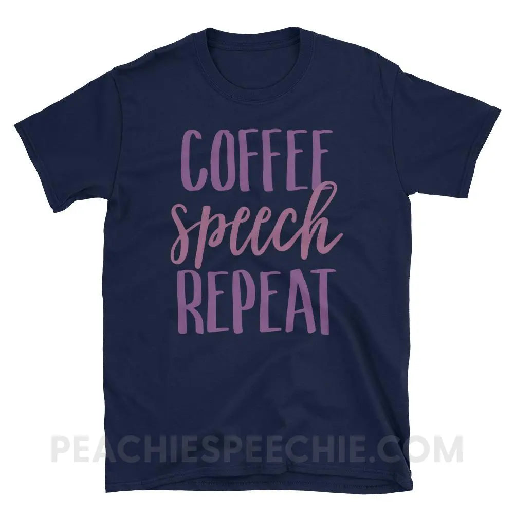Coffee Speech Repeat Classic Tee - Navy / S T - Shirts & Tops peachiespeechie.com