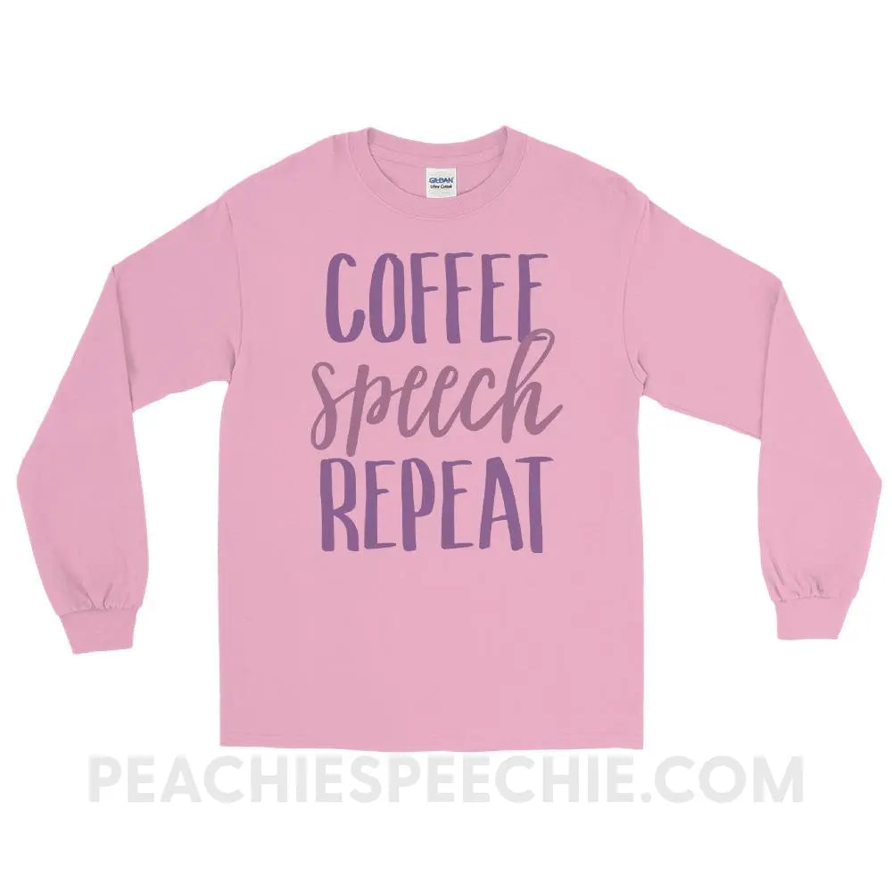 Coffee Speech Repeat Long Sleeve Tee - Light Pink / S - T-Shirts & Tops peachiespeechie.com