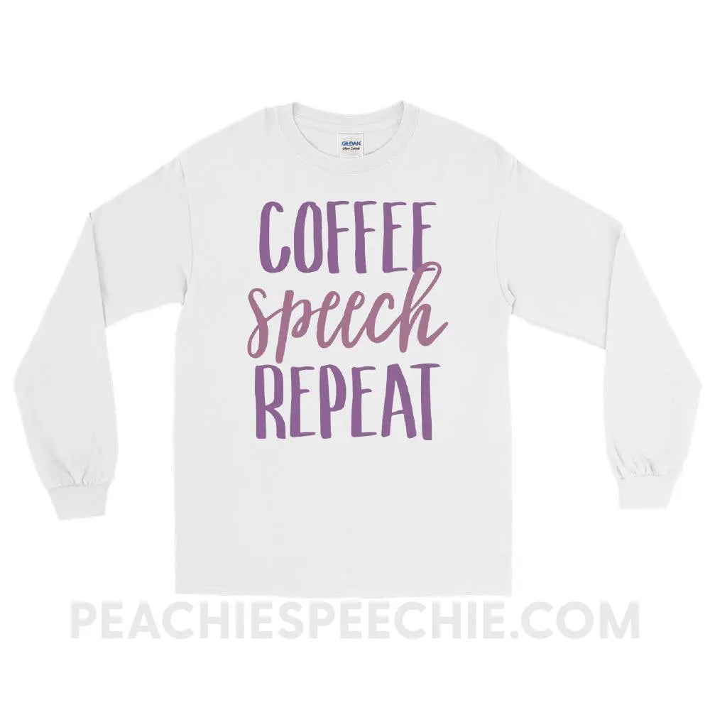 Coffee Speech Repeat Long Sleeve Tee - White / S - T-Shirts & Tops peachiespeechie.com