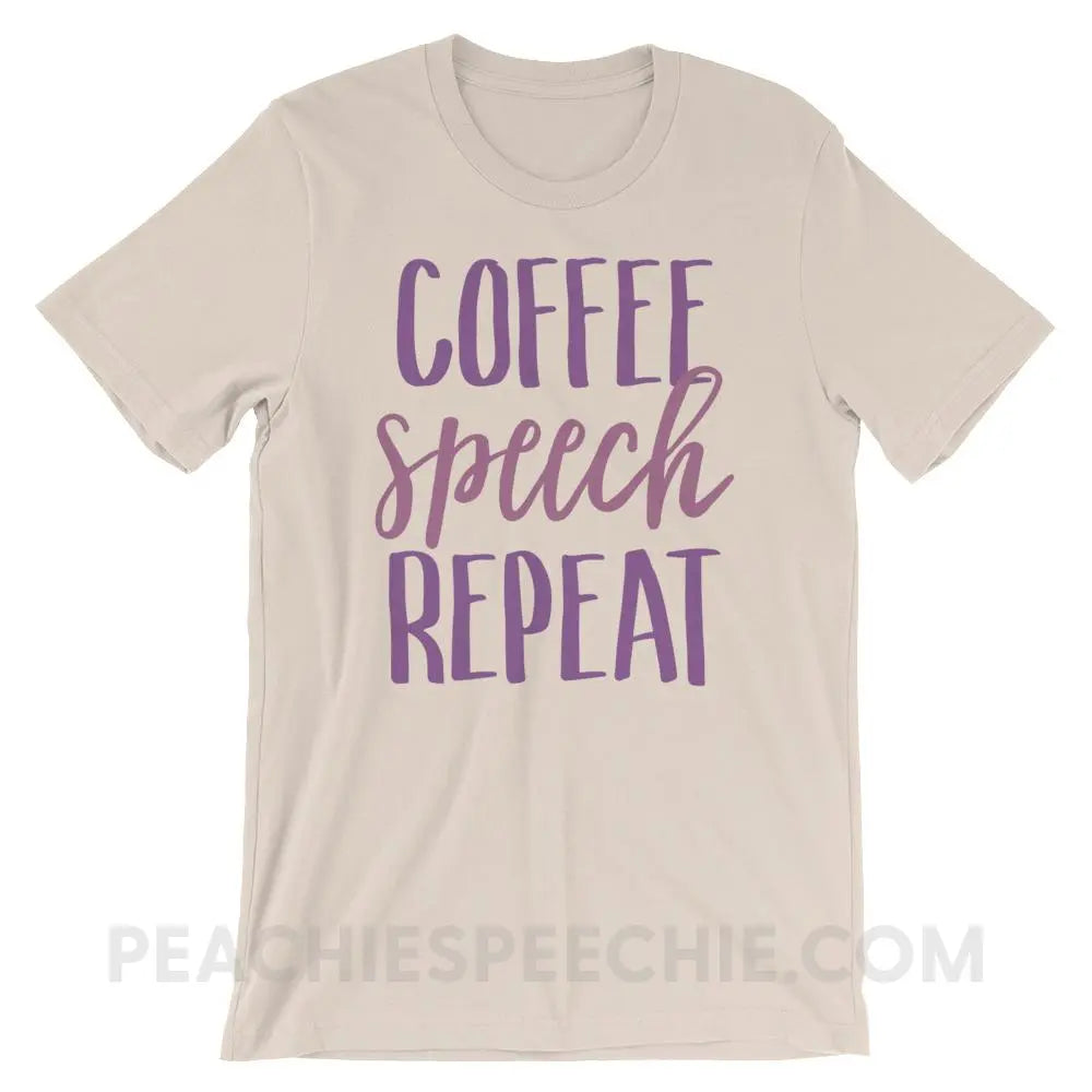 Coffee Speech Repeat Premium Soft Tee - Cream / S - T-Shirts & Tops peachiespeechie.com