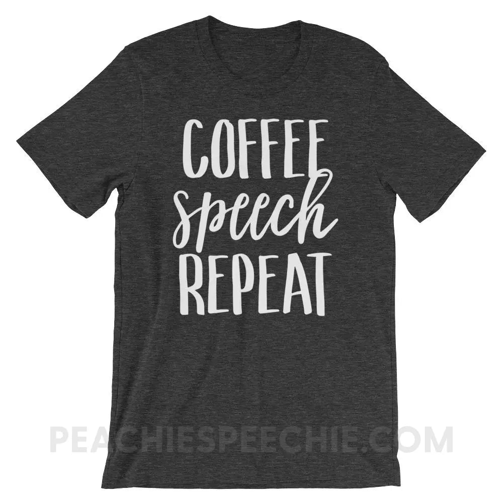 Coffee Speech Repeat Premium Soft Tee - Dark Grey Heather / XS T - Shirts & Tops peachiespeechie.com