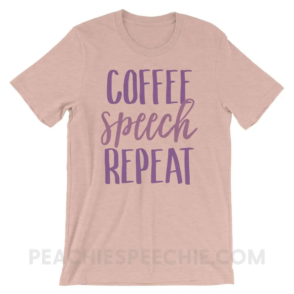 Coffee Speech Repeat Premium Soft Tee - Heather Prism Peach / XS - T-Shirts & Tops peachiespeechie.com