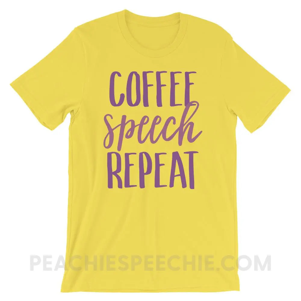 Coffee Speech Repeat Premium Soft Tee - Yellow / S T - Shirts & Tops peachiespeechie.com