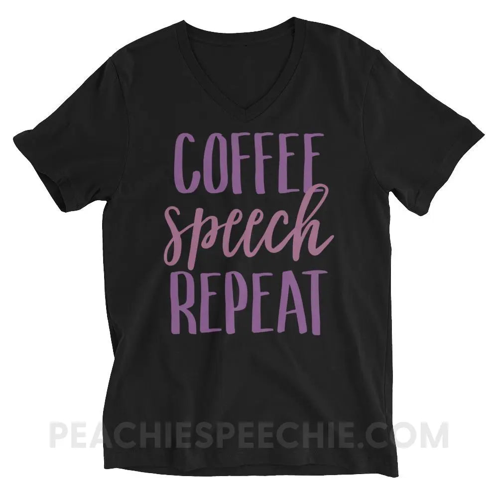 Coffee Speech Repeat Soft V-Neck - Black / XS - T-Shirts & Tops peachiespeechie.com
