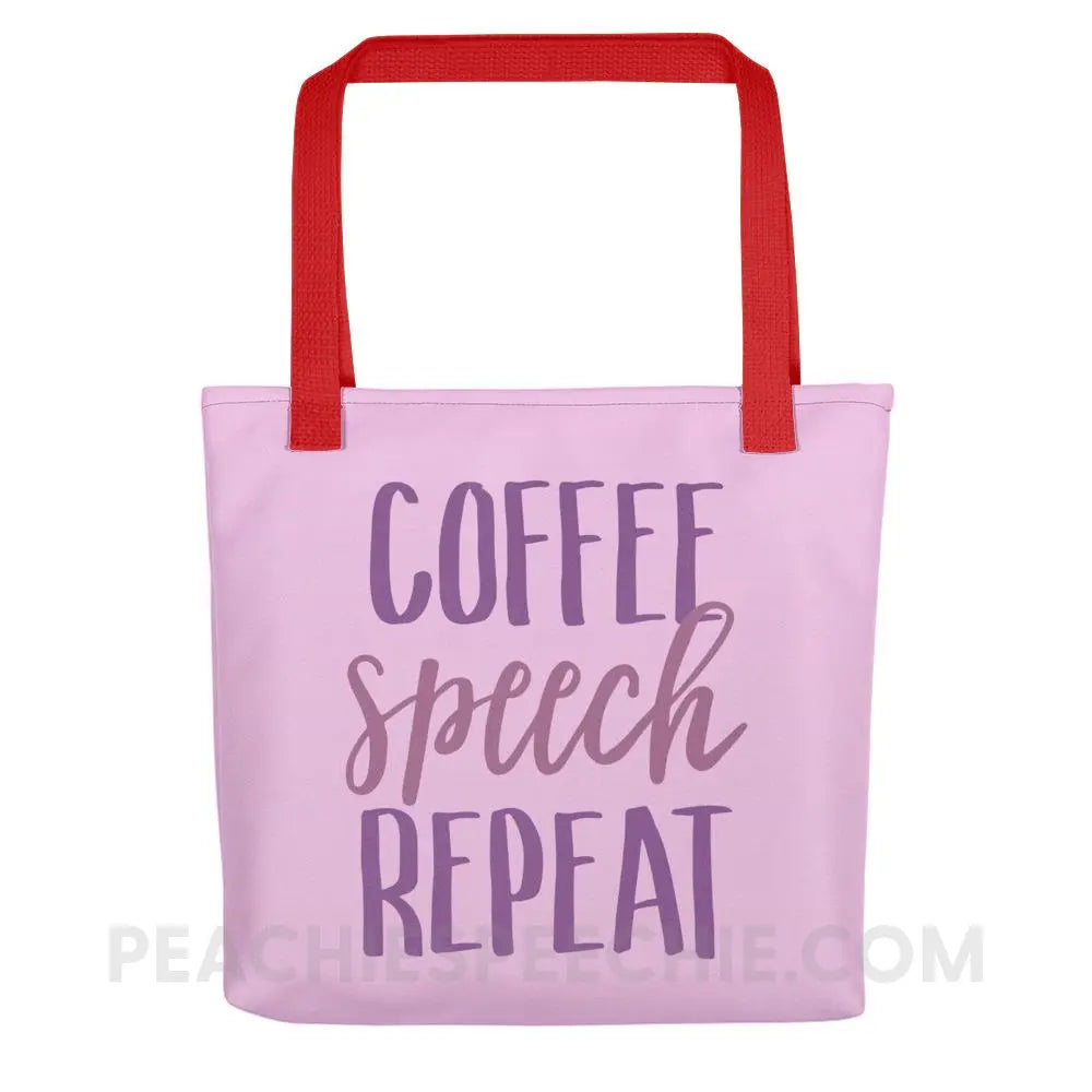 Coffee Speech Repeat Tote Bag - Red Bags peachiespeechie.com