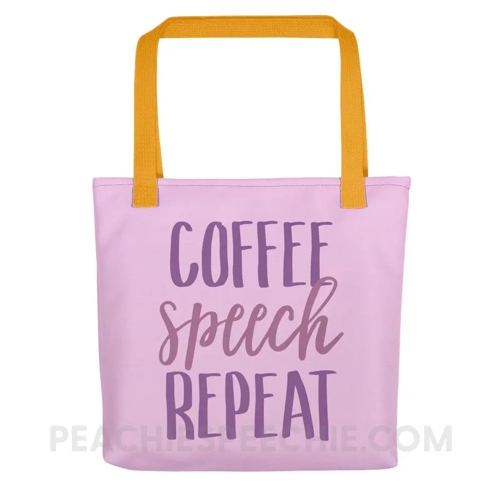 Coffee Speech Repeat Tote Bag - Yellow Bags peachiespeechie.com