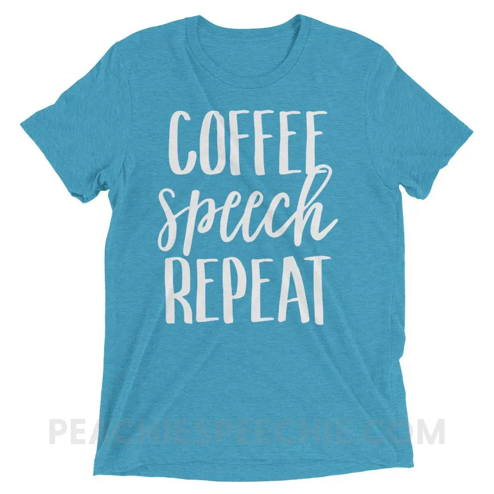 Coffee Speech Repeat Tri-Blend Tee - Aqua Triblend / XS - T-Shirts & Tops peachiespeechie.com