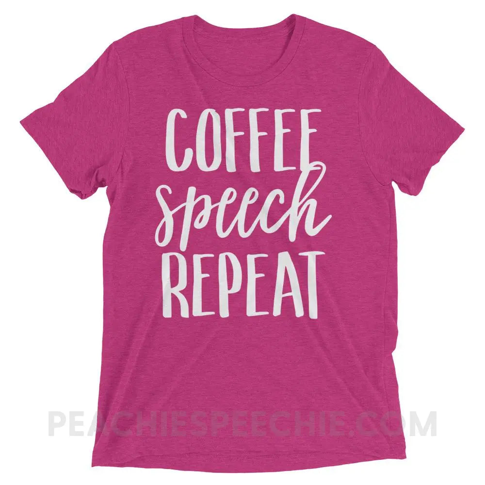 Coffee Speech Repeat Tri-Blend Tee - Berry Triblend / XS - T-Shirts & Tops peachiespeechie.com