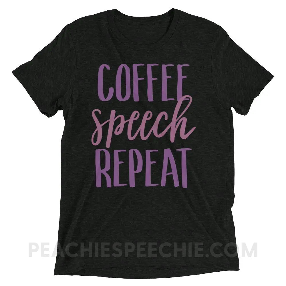 Coffee Speech Repeat Tri-Blend Tee - Charcoal-Black Triblend / XS - T-Shirts & Tops peachiespeechie.com