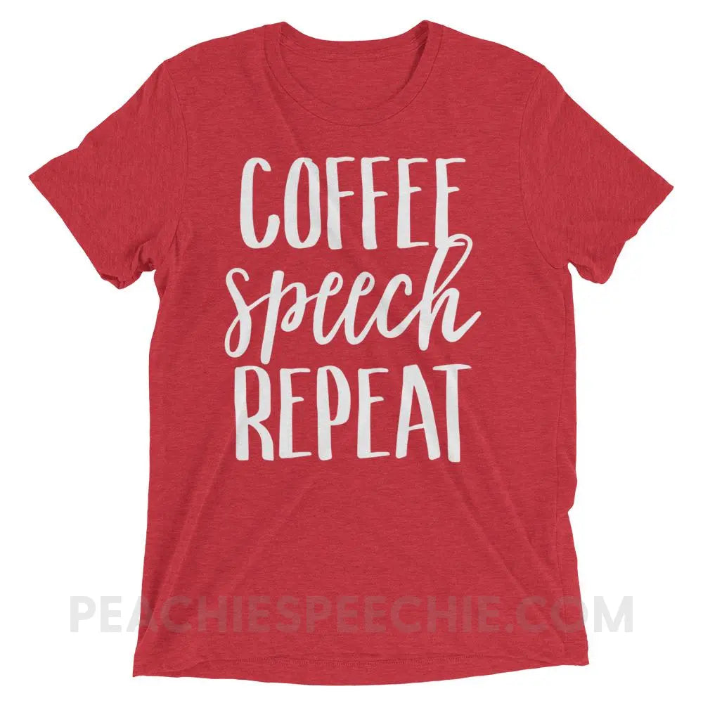 Coffee Speech Repeat Tri-Blend Tee - Red Triblend / XS - T-Shirts & Tops peachiespeechie.com