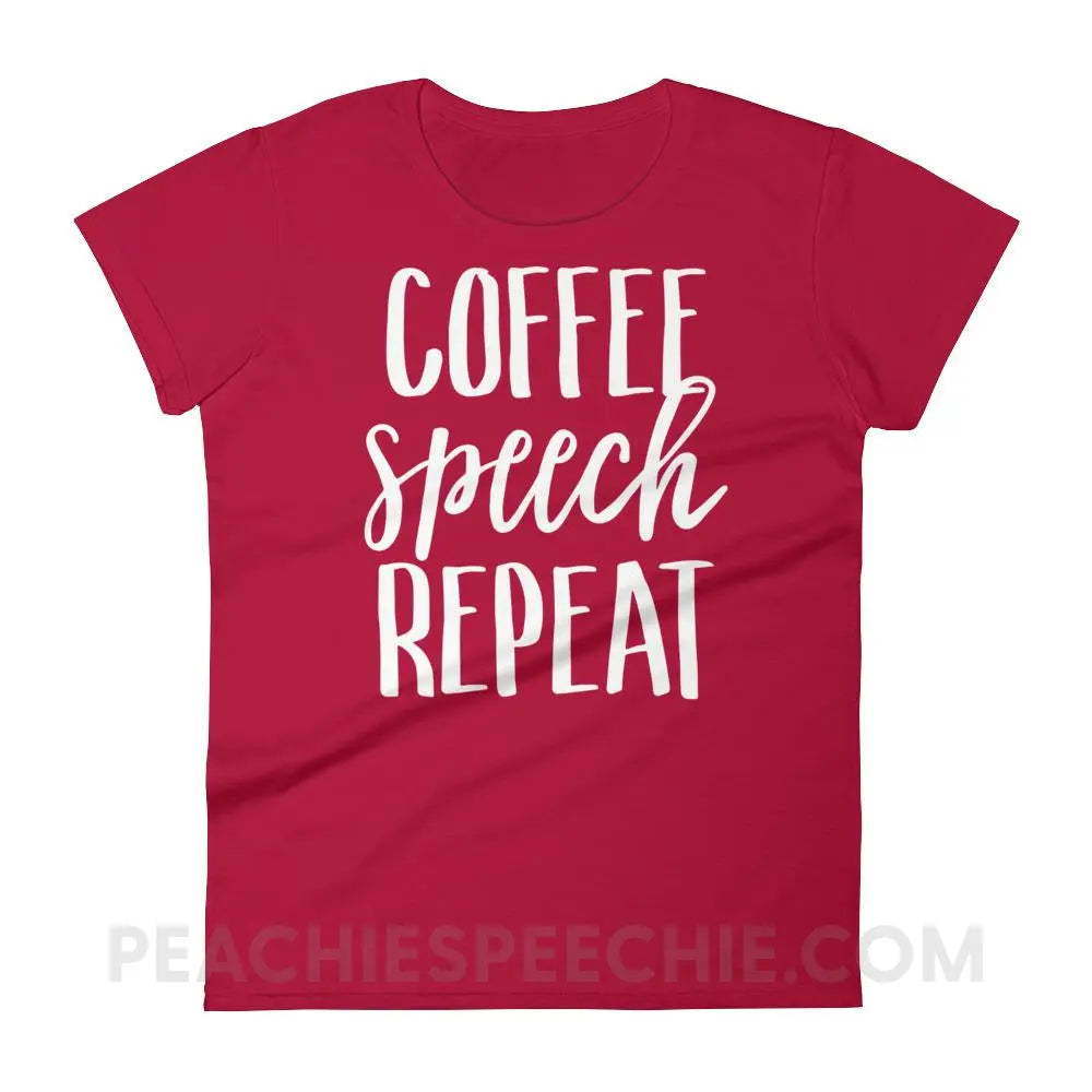 Coffee Speech Repeat Women’s Trendy Tee - Red / S T-Shirts & Tops peachiespeechie.com