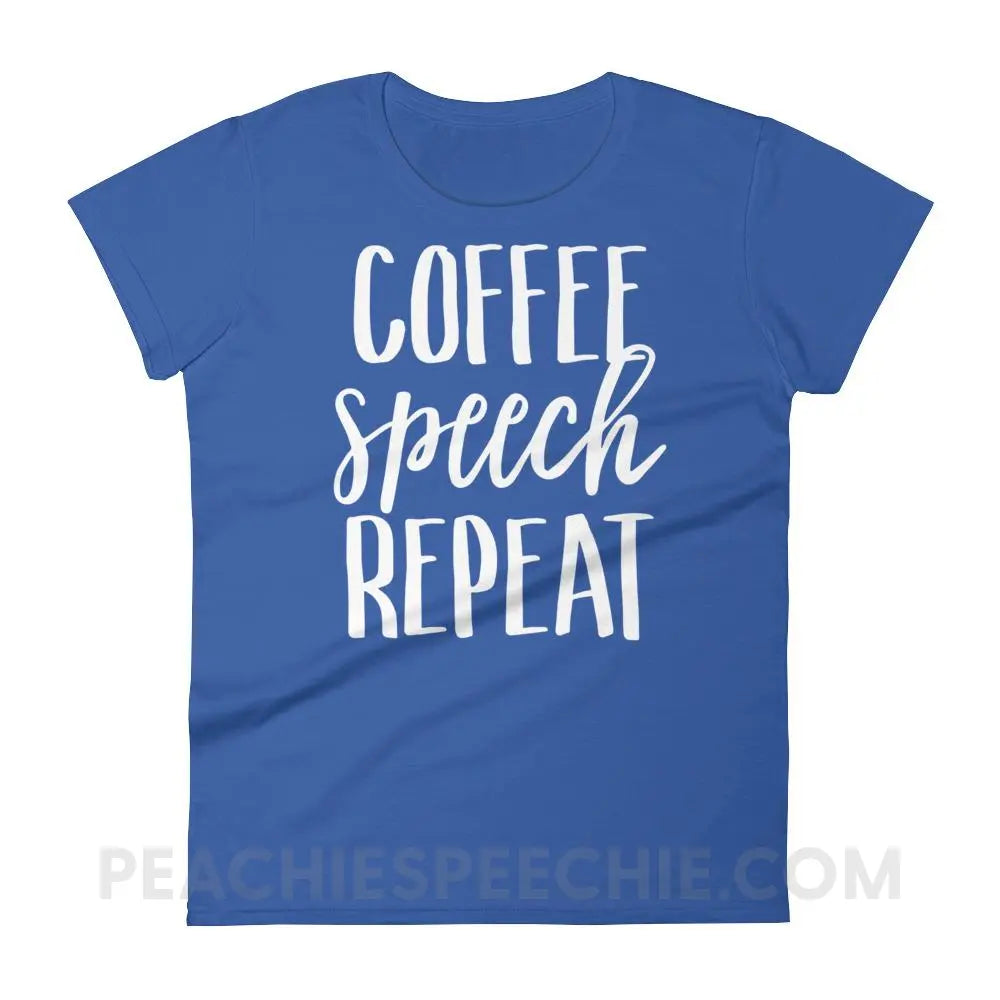 Coffee Speech Repeat Women’s Trendy Tee - Royal Blue / S T-Shirts & Tops peachiespeechie.com